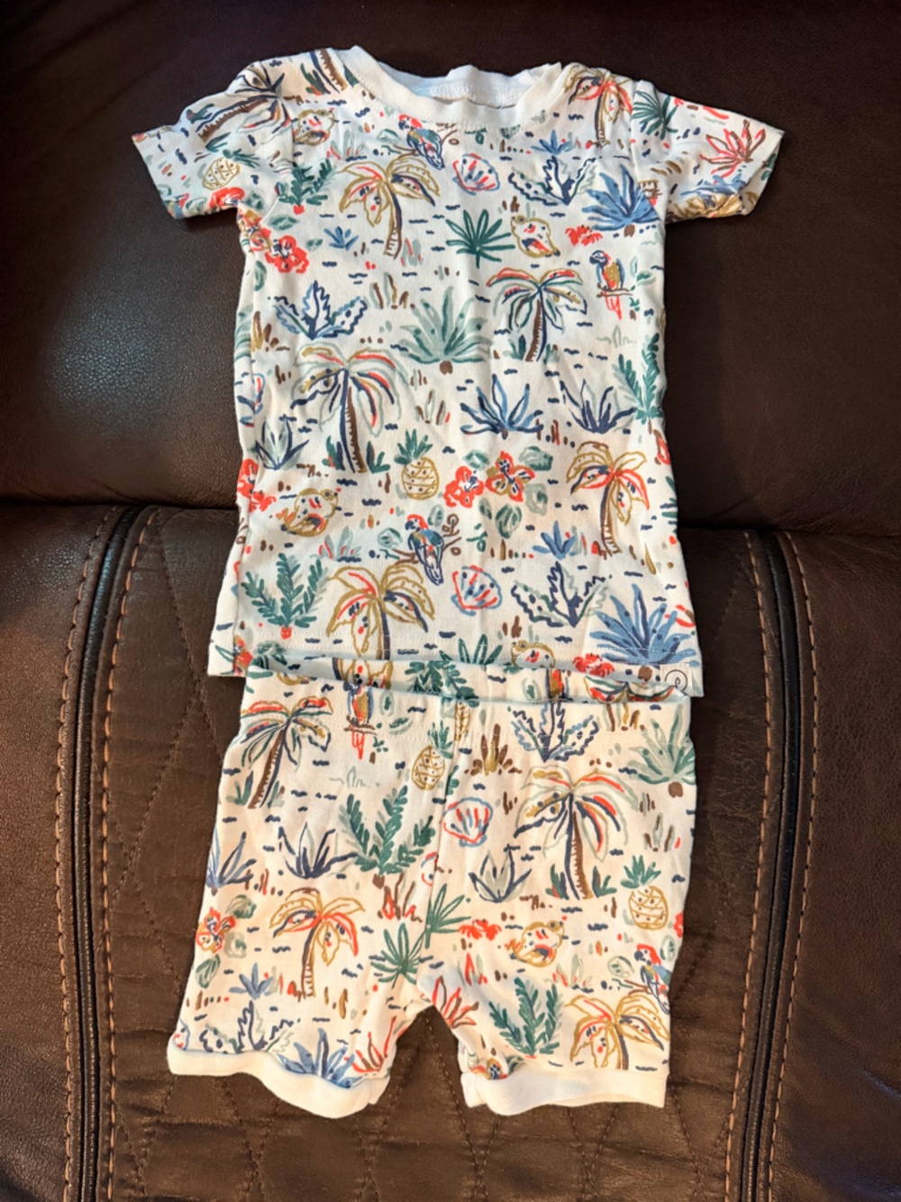 Carter's White Two-Piece Romper with Blue, Green & Orange Floral Print